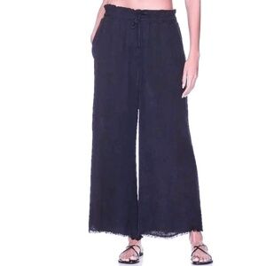 Bella Dahl Navy Blue Cotton Wide Leg Beach Pants Crop Palazzo Culottes